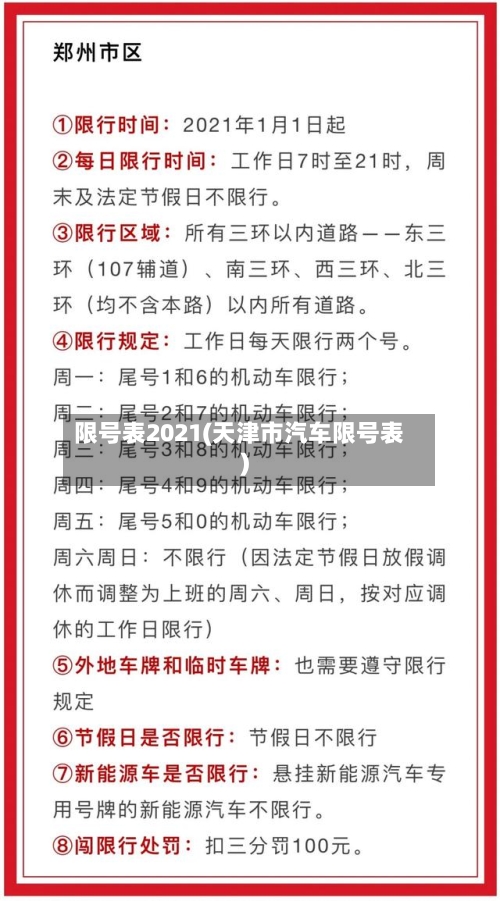 限号表2021(天津市汽车限号表)-第3张图片