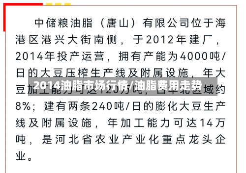 2014油脂市场行情/油脂费用走势