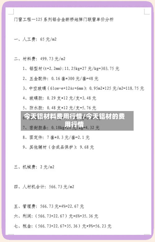 今天铝材料费用行情/今天铝材的费用行情