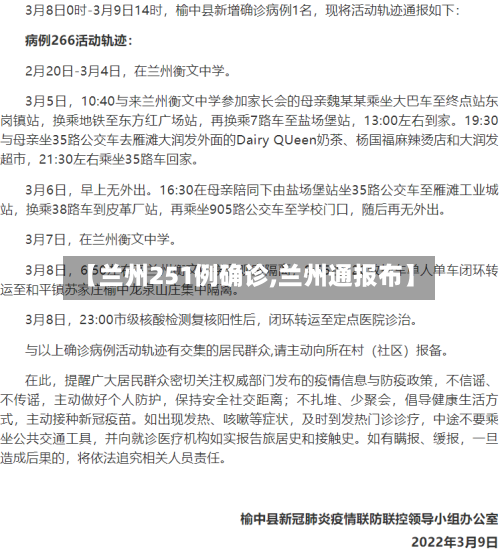 【兰州251例确诊,兰州通报布】